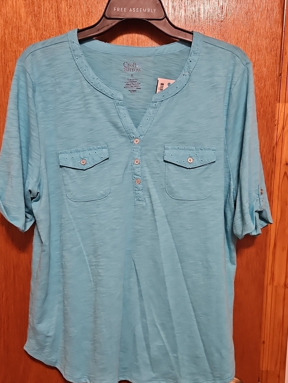 croft & barrow Men's Aqua Blue Henley Pocket Polo